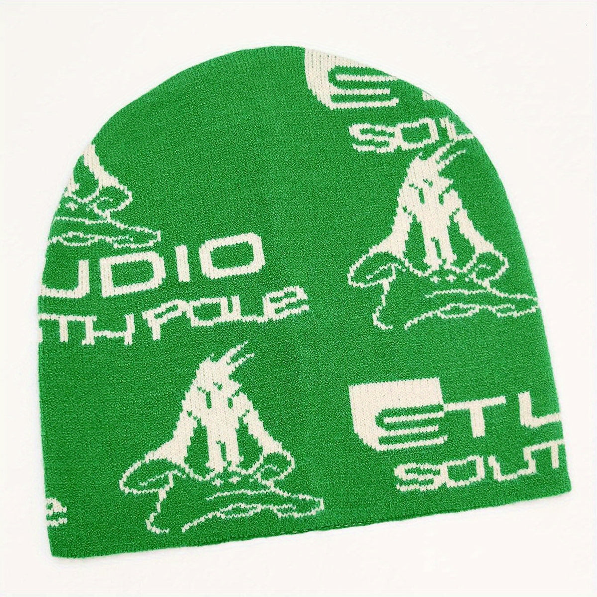 Green Anime Jacquard Beanie Y2K Unisex Knit Hat Hip Hop Elastic Windproof