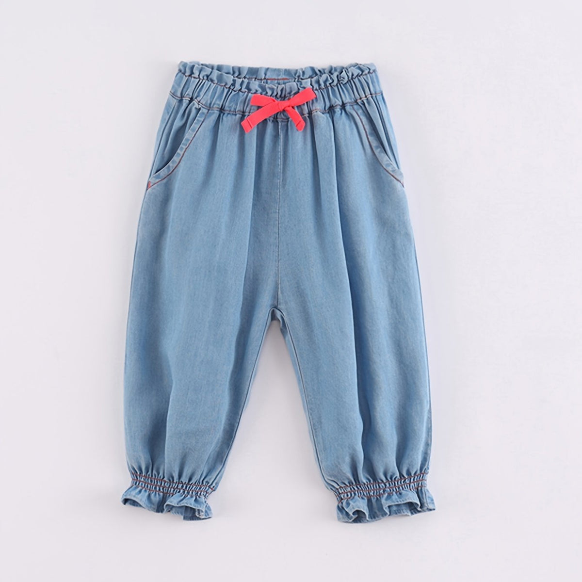 Girls Elastic Denim Cuff Pants with Draw String