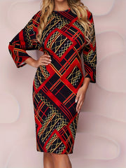 Geometric Print Half Sleeve Dress