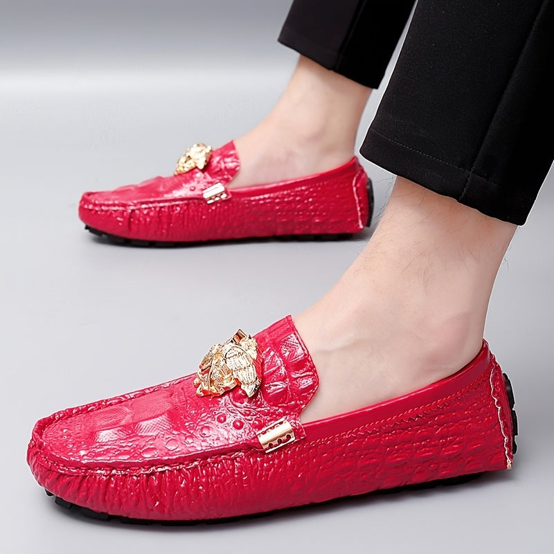 Women's Red Slip on Loafers Low Top Casual Shoes with Metal Decor