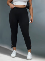  Solid Side Criss Cross Tie High Rise Skinny Trousers