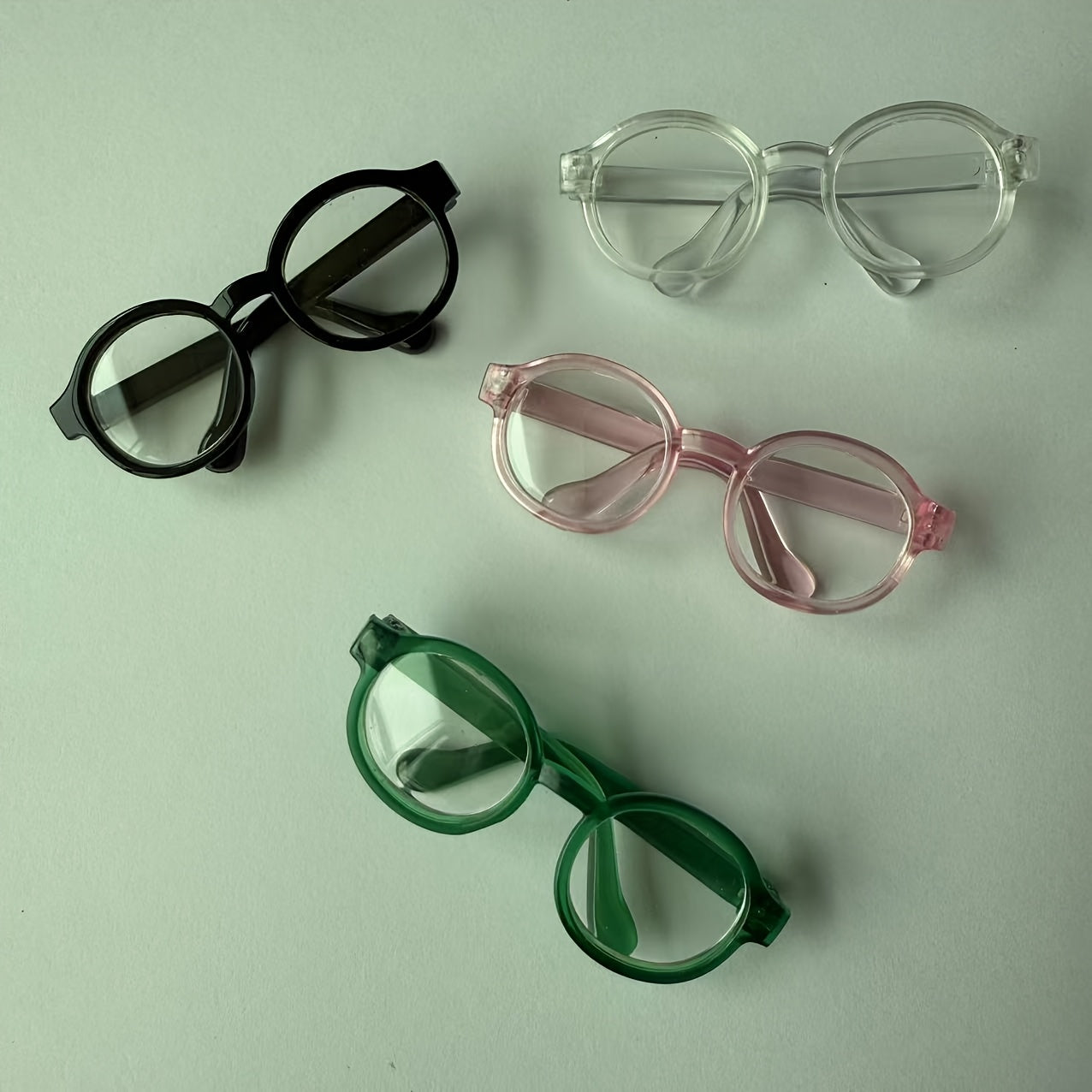 4pc Doll Glasses Set Pink Green Frames Clear Lenses Craft Decor Play Accessory