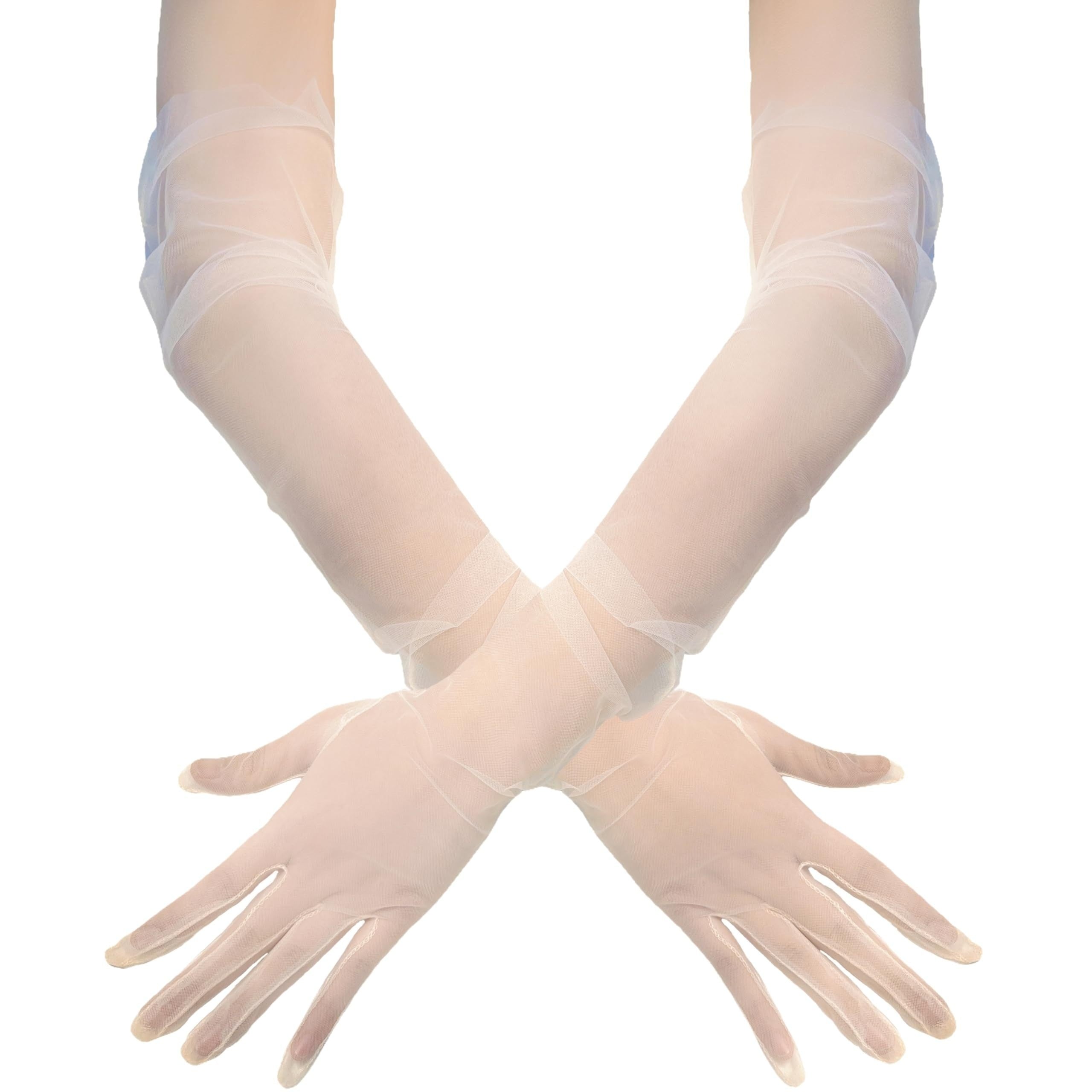 Evening Party Gloves Stretch Polyester Spandex Mesh Gloves with Transparent Lace