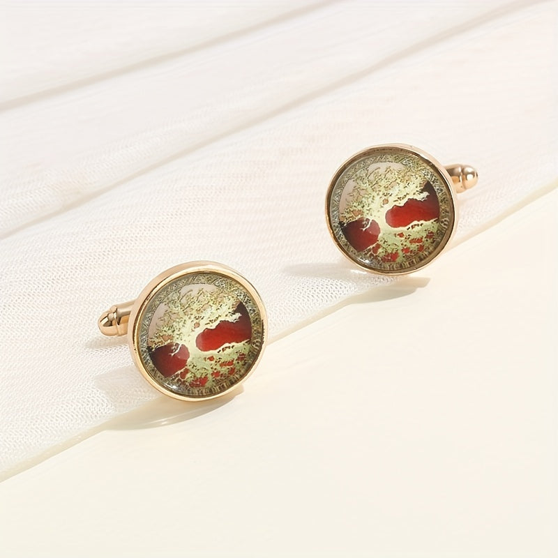 Tree Of Life Pattern Round Cufflinks Suit Decoration For Men