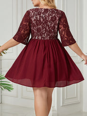  Solid Contrast Lace Mini Dress