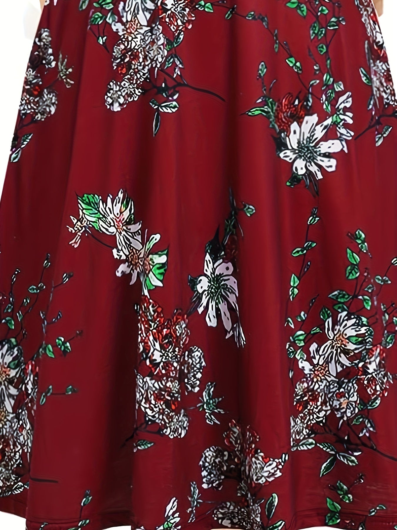  Floral Print Short Sleeve Midi Dress