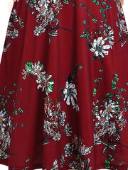  Floral Print Short Sleeve Midi Dress