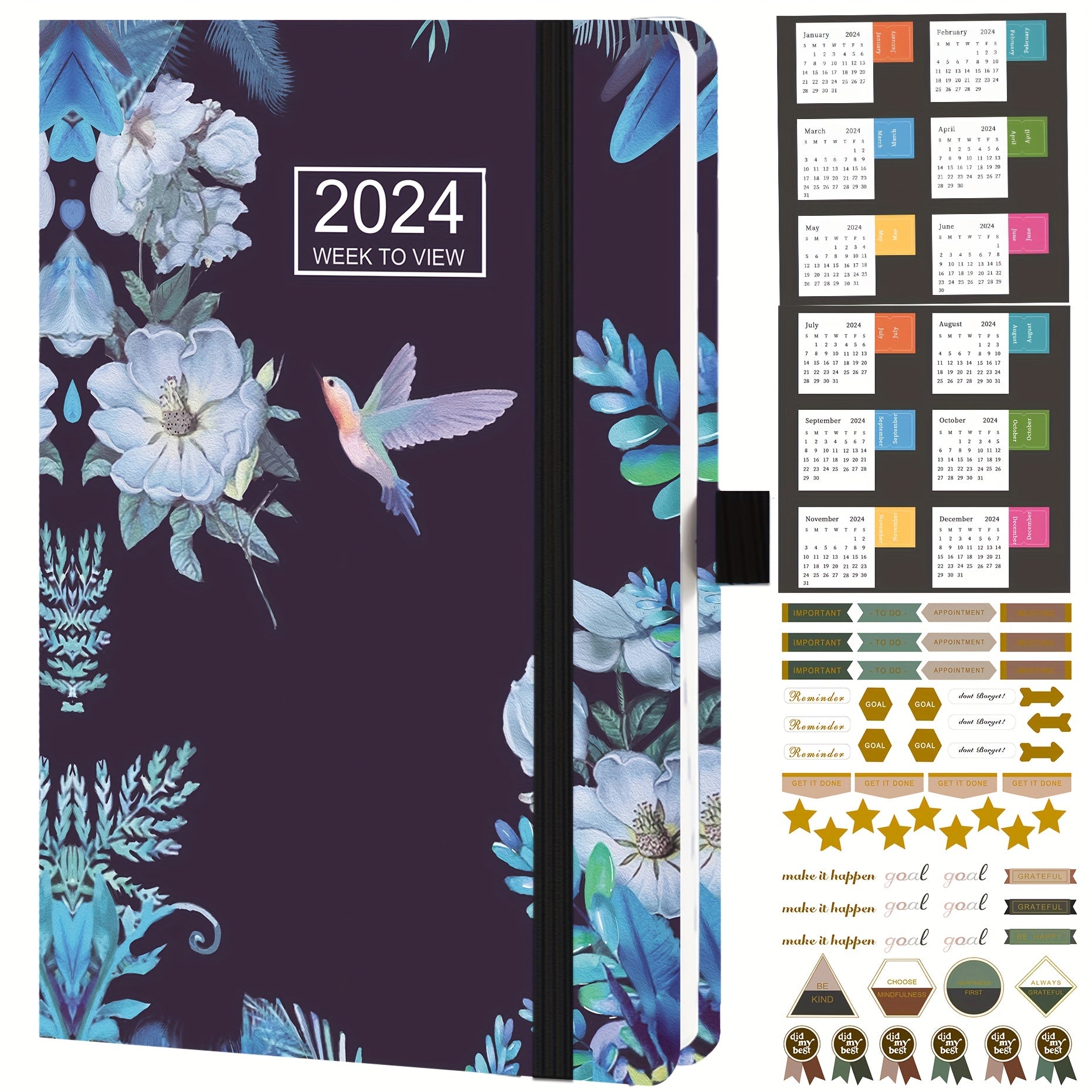 A5 Week To View Diary Jan-Dec Faux Leather Hard Cover