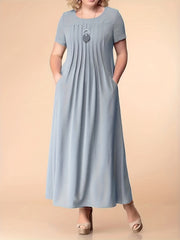  Maxi Dress Women's Short Sleeve Round Neck Dress With Pockets