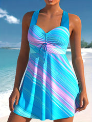  Graphic Print Criss Cross Tankini Set