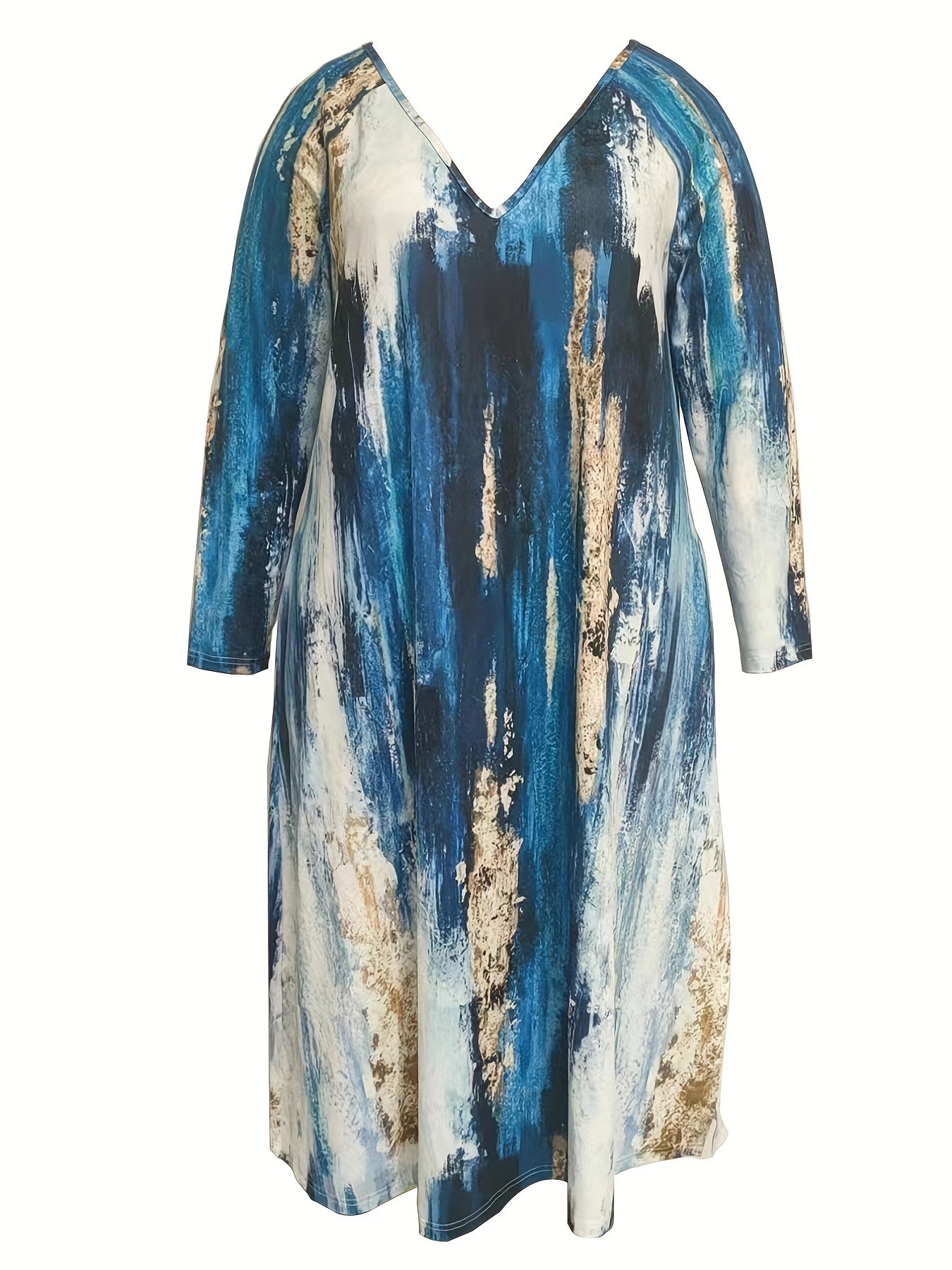  Tie Dye Long Sleeve V Neck Maxi Dress