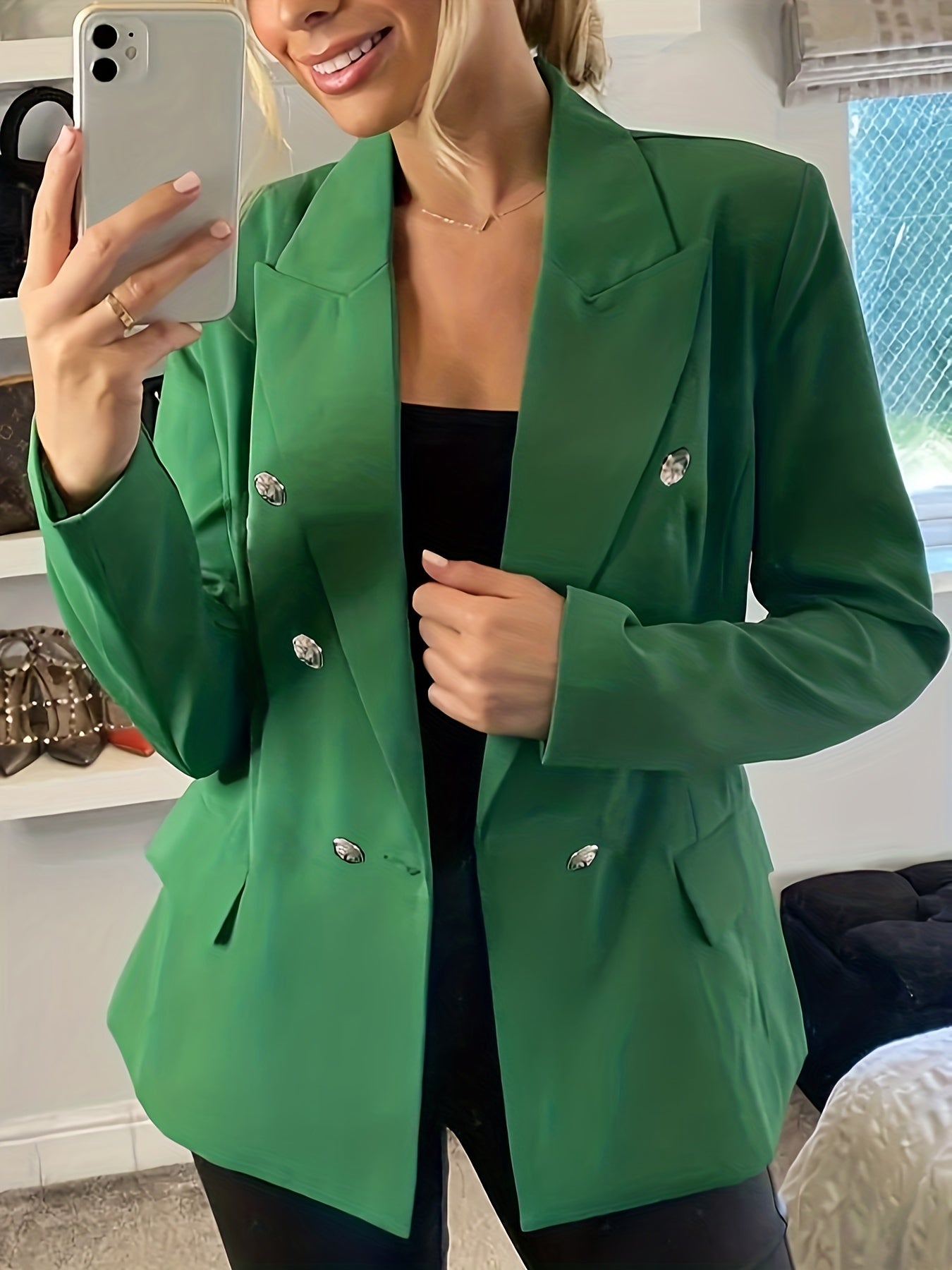  Solid Button Long Sleeve Workwear Blazer