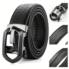 Men's Leather Belt Automatic Buckle Hollow Out Weaving Leather Micro Adjustable