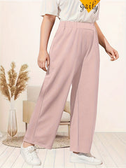  Solid Elastic High Rise Wide Leg Pants