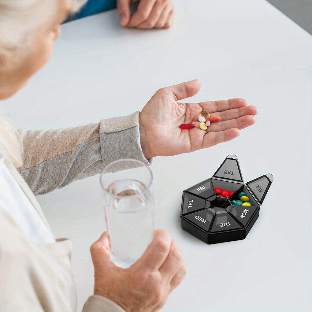 Round Medicine Box Portable Pill Storage Case 7 grid Weekly Pill Box
