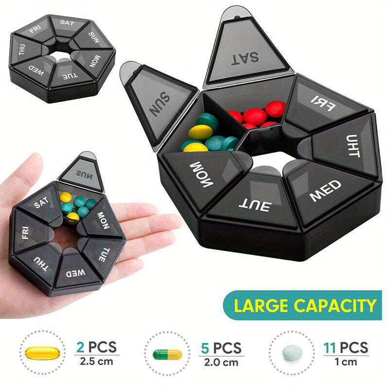 Round Medicine Box Portable Pill Storage Case 7 grid Weekly Pill Box