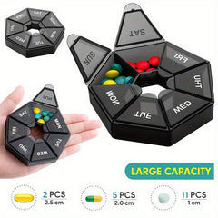 Round Medicine Box Portable Pill Storage Case 7 grid Weekly Pill Box