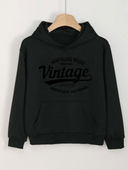 Girls Vintage Print Hoodies Comfy Pullover Tops with Pocket