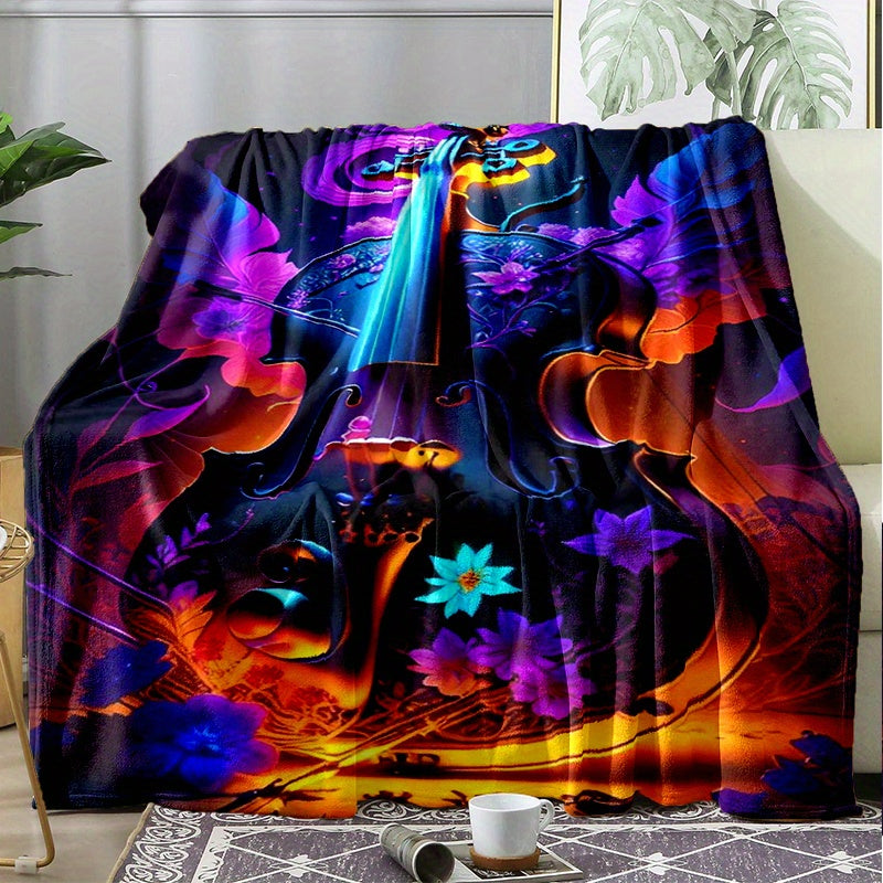 Flower Cello Flannel Blanket Cozy Warm Soft Throw Blanket