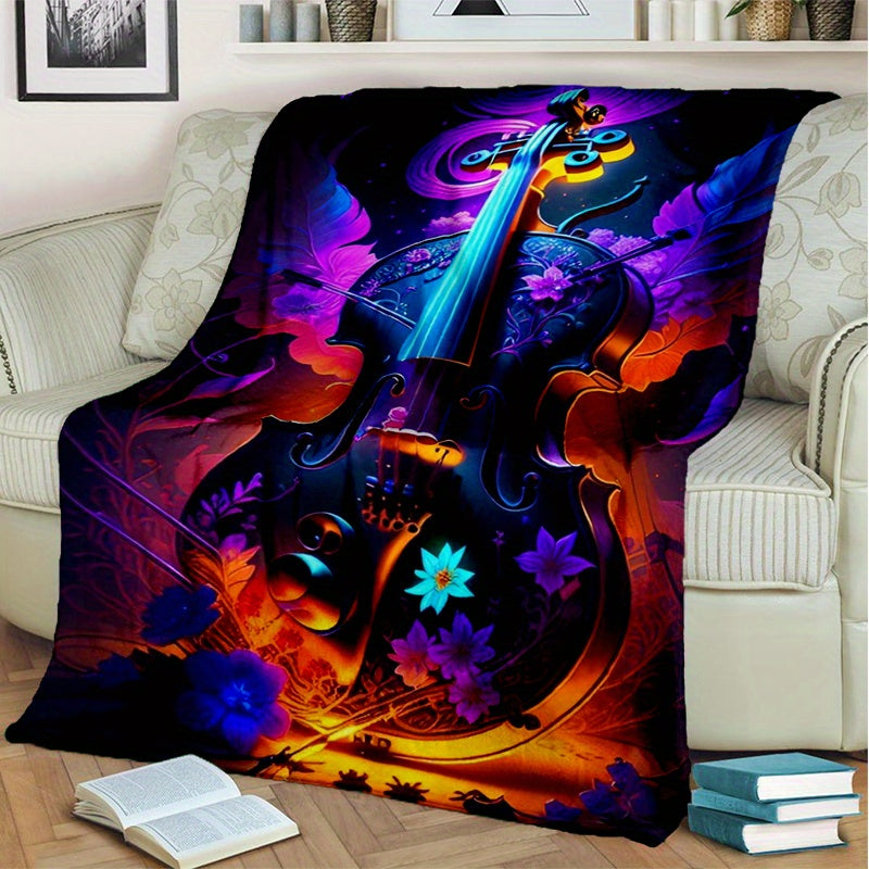 Flower Cello Flannel Blanket Cozy Warm Soft Throw Blanket