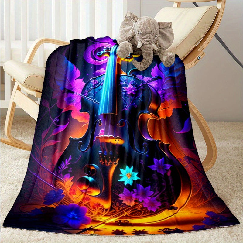 Flower Cello Flannel Blanket Cozy Warm Soft Throw Blanket