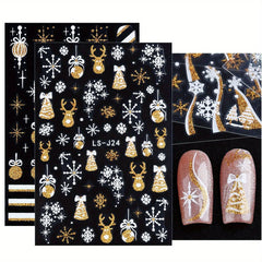 4 Vibrant Christmas Nail Art Stickers Golden Snowman Snowflake