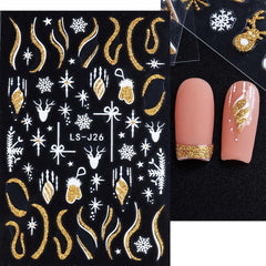 4 Vibrant Christmas Nail Art Stickers Golden Snowman Snowflake
