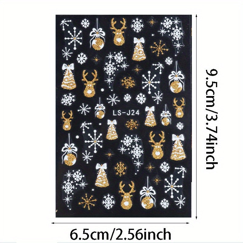 4 Vibrant Christmas Nail Art Stickers Golden Snowman Snowflake