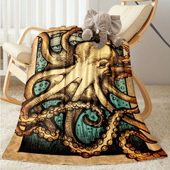 Octopus Flannel Blanket All Season Cozy Warm Soft Blanket