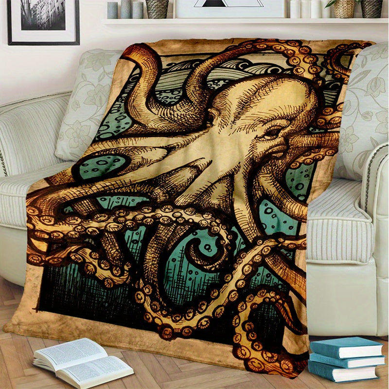 Octopus Flannel Blanket All Season Cozy Warm Soft Blanket