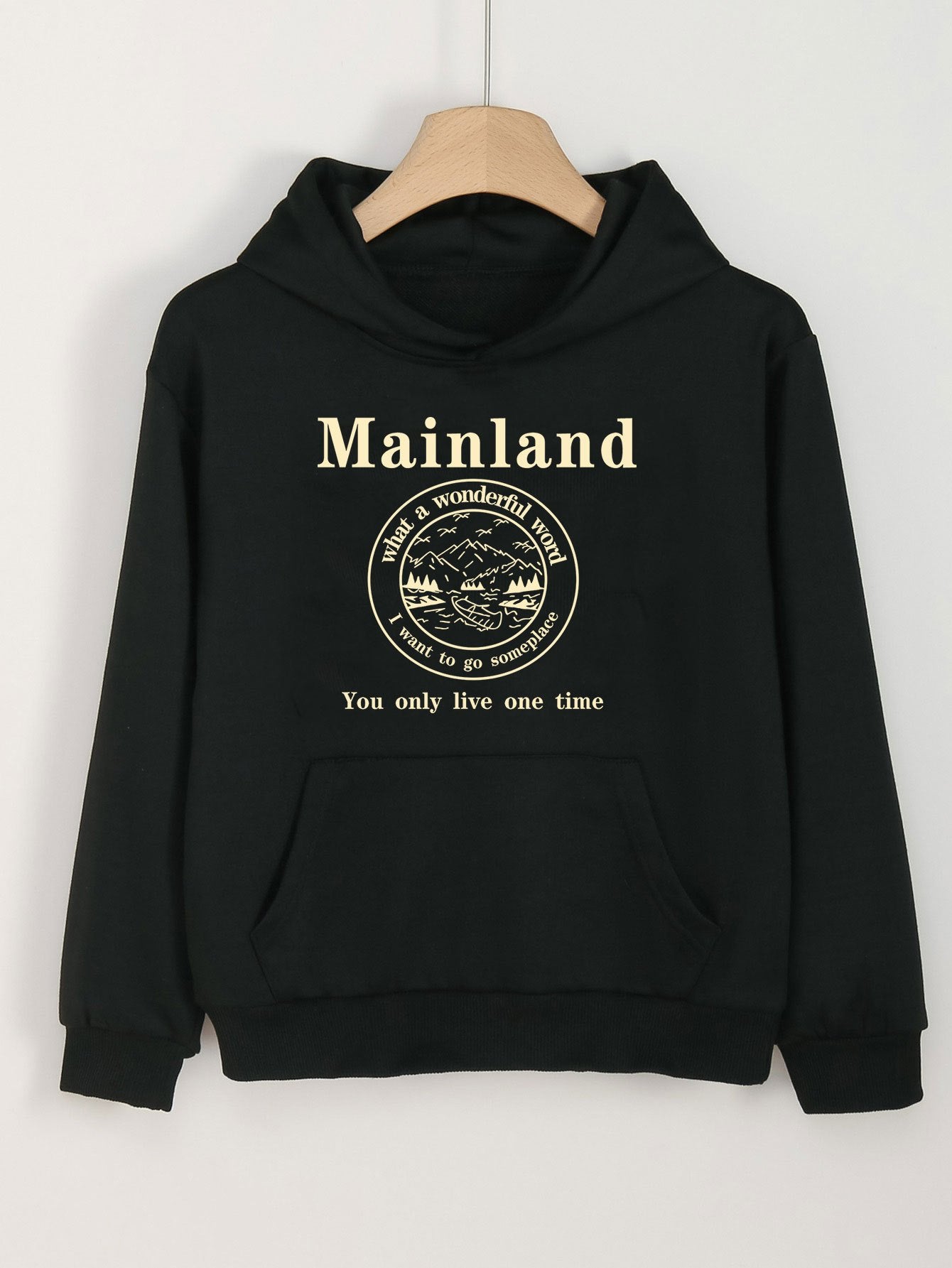 Girls Letter & Island Print Hoodies Comfy Hooded Pullover Top