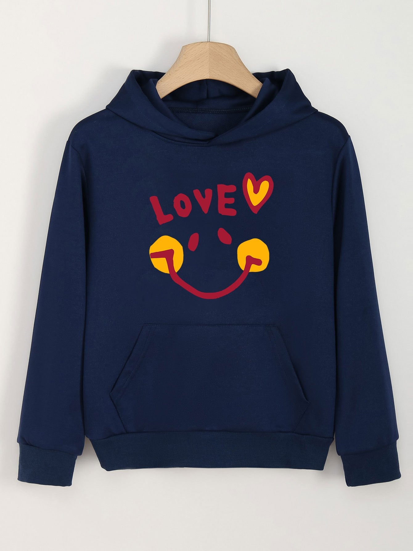 LOVE Print Smile Graphic Hoodies Girls Comfy Hooded Sweatshirt