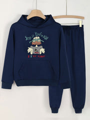 Duck Graphic Hoodies & Jogger Pants Set for Girls