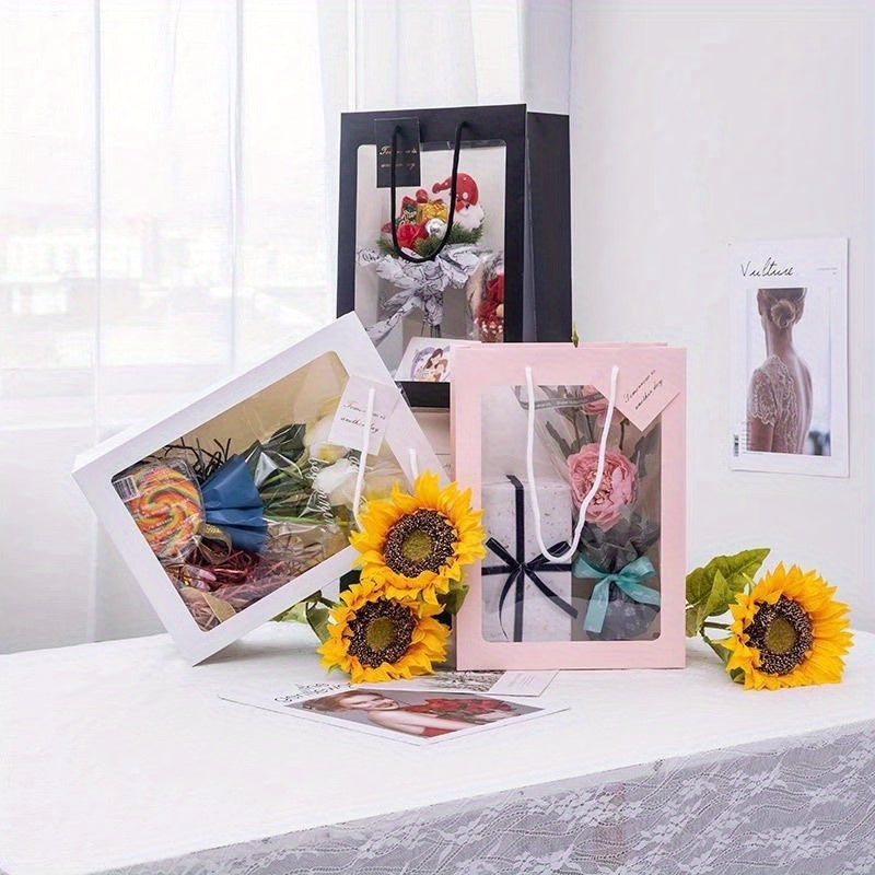 10pcs Gift Bag with Transparent Window for Flower Bouquet, Wedding Gift, Party