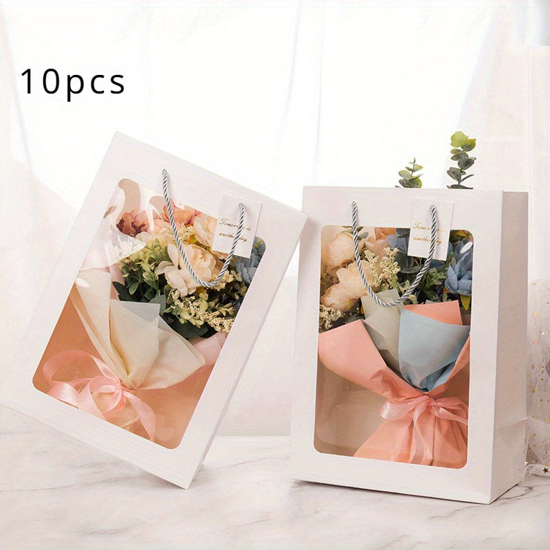 10pcs Gift Bag with Transparent Window for Flower Bouquet, Wedding Gift, Party