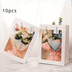 10pcs Gift Bag with Transparent Window for Flower Bouquet, Wedding Gift, Party