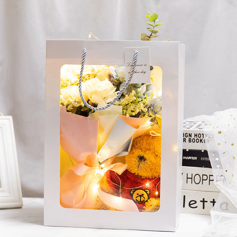 10pcs Gift Bag with Transparent Window for Flower Bouquet, Wedding Gift, Party