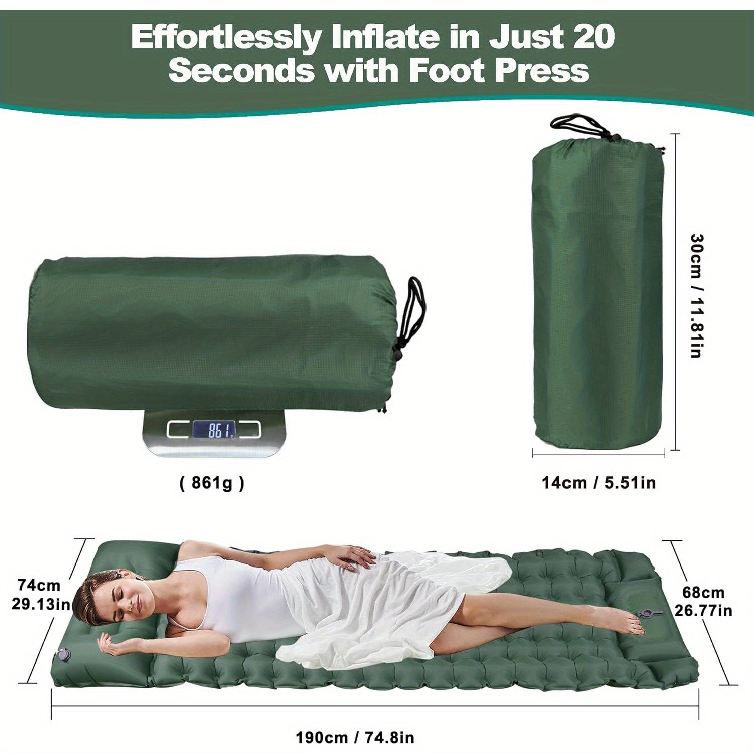 Self Inflating Camping Mat Single Air Mattress With Foot Press Pump And Pillow