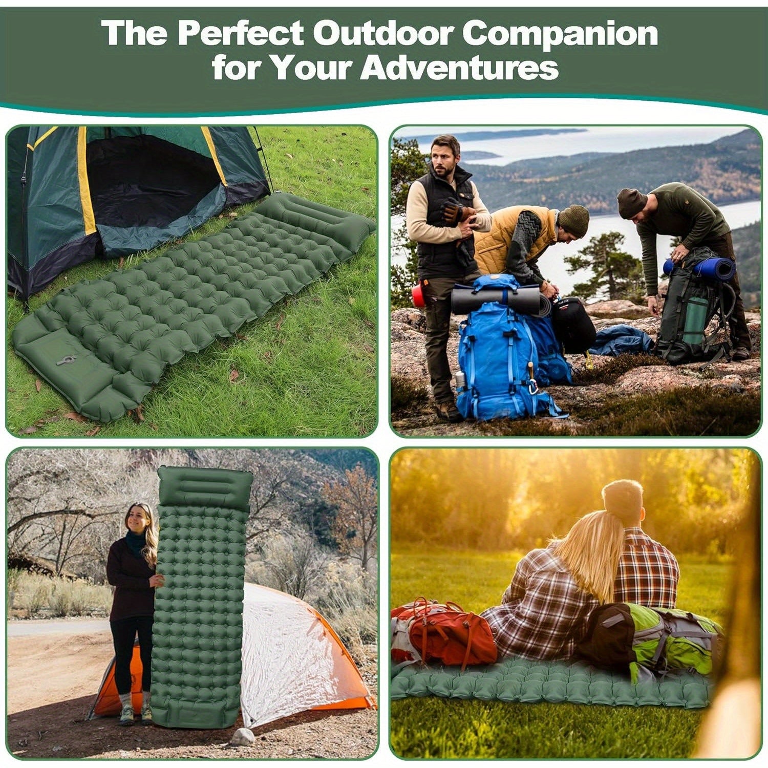 Self Inflating Camping Mat Single Air Mattress With Foot Press Pump And Pillow