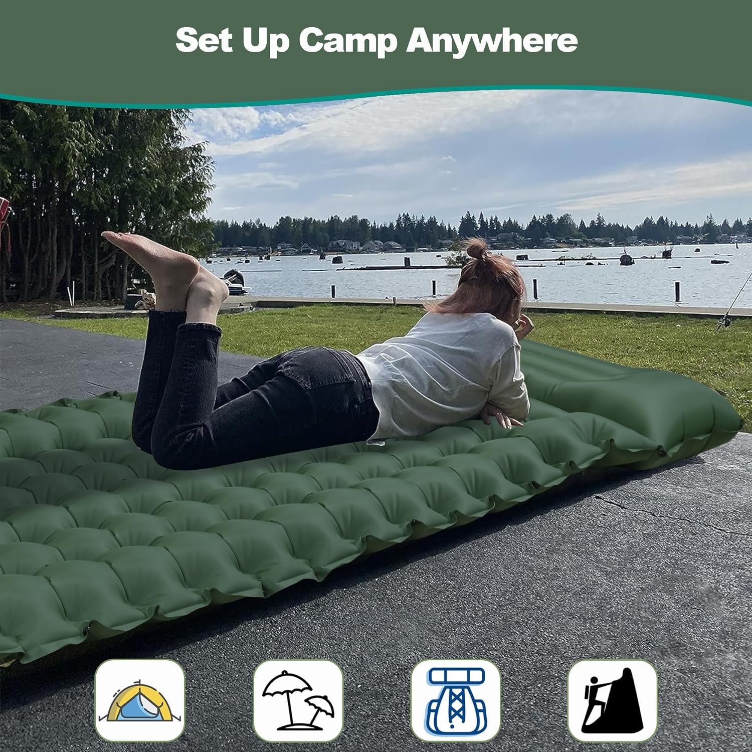 Self Inflating Camping Mat Single Air Mattress With Foot Press Pump And Pillow
