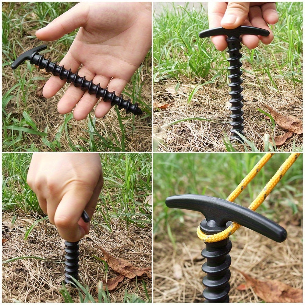 6pcs Durable Screw Anchor Tent Pegs For Camping & Hiking