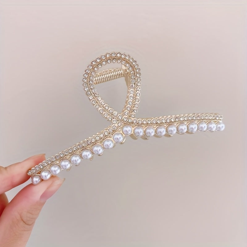 3pcs Twist Rhinestone Hair Claw Faux Pearl Hair Claw Matte Style Hair Claw Set