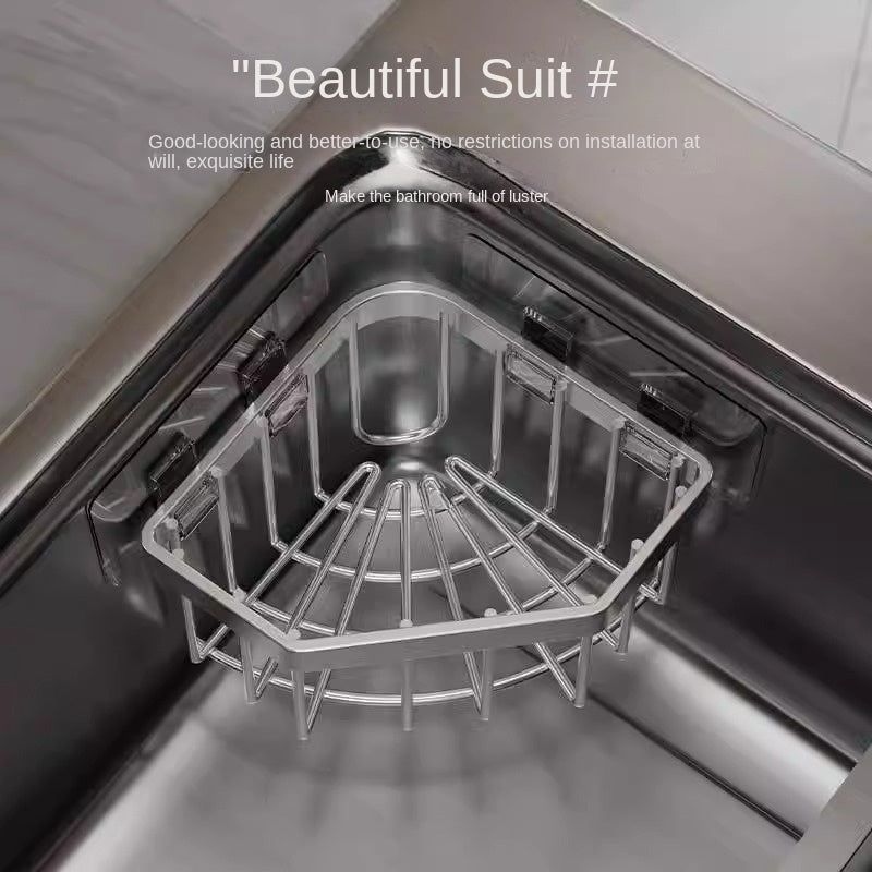 Stainless Steel Sink Corner Sponge Storage Basket Triangular Drain Rack