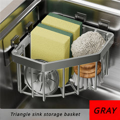 Stainless Steel Sink Corner Sponge Storage Basket Triangular Drain Rack