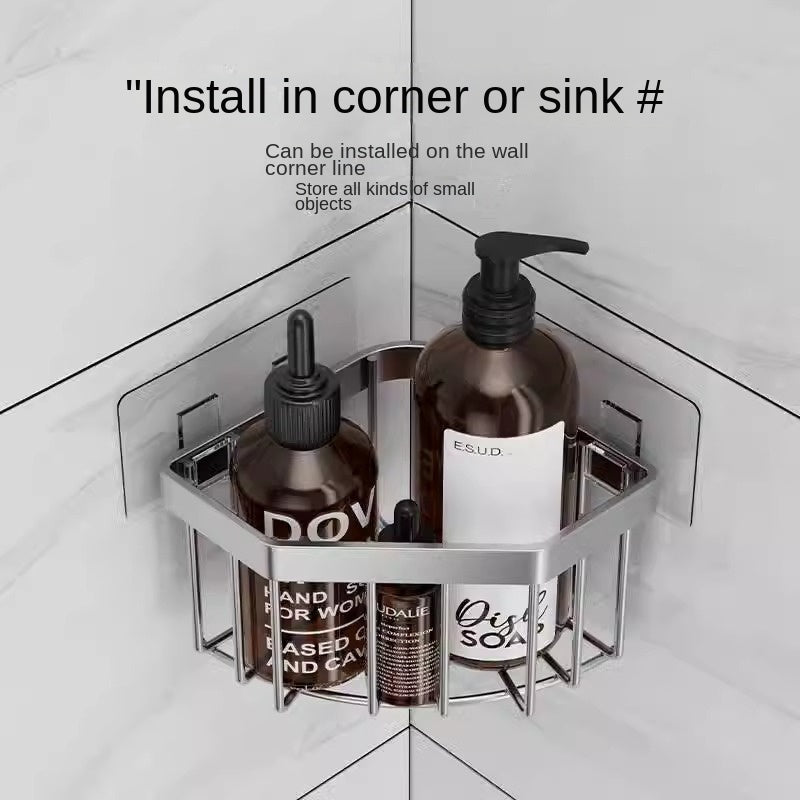 Stainless Steel Sink Corner Sponge Storage Basket Triangular Drain Rack