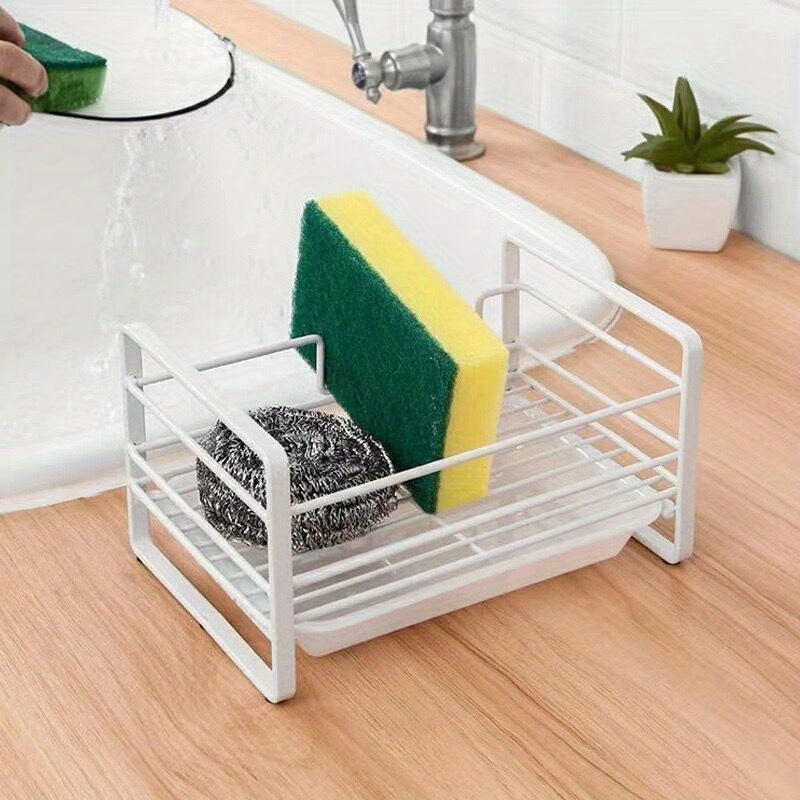 Kitchen Sponge Rack Storage Artifact Iron Craft Drain Rack With Tray
