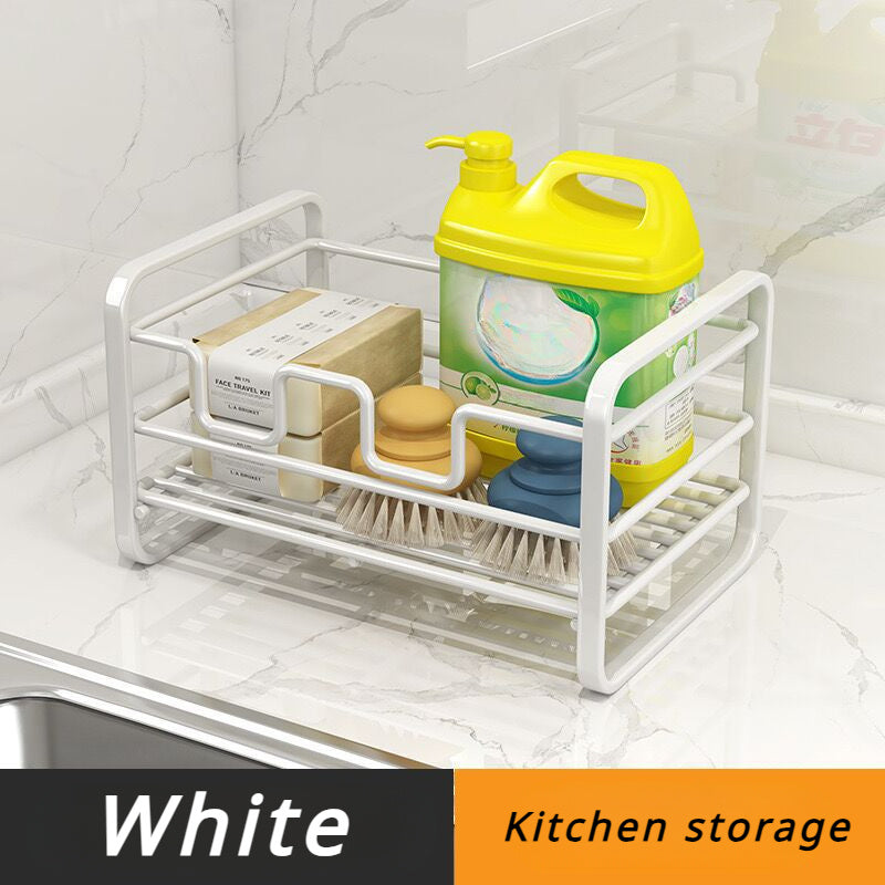 Kitchen Sponge Rack Storage Artifact Iron Craft Drain Rack With Tray