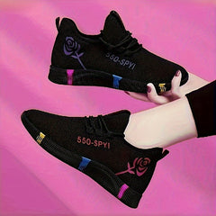 Women's Rose Pattern Running Shoes Lace Up Outdoor Walking Shoes