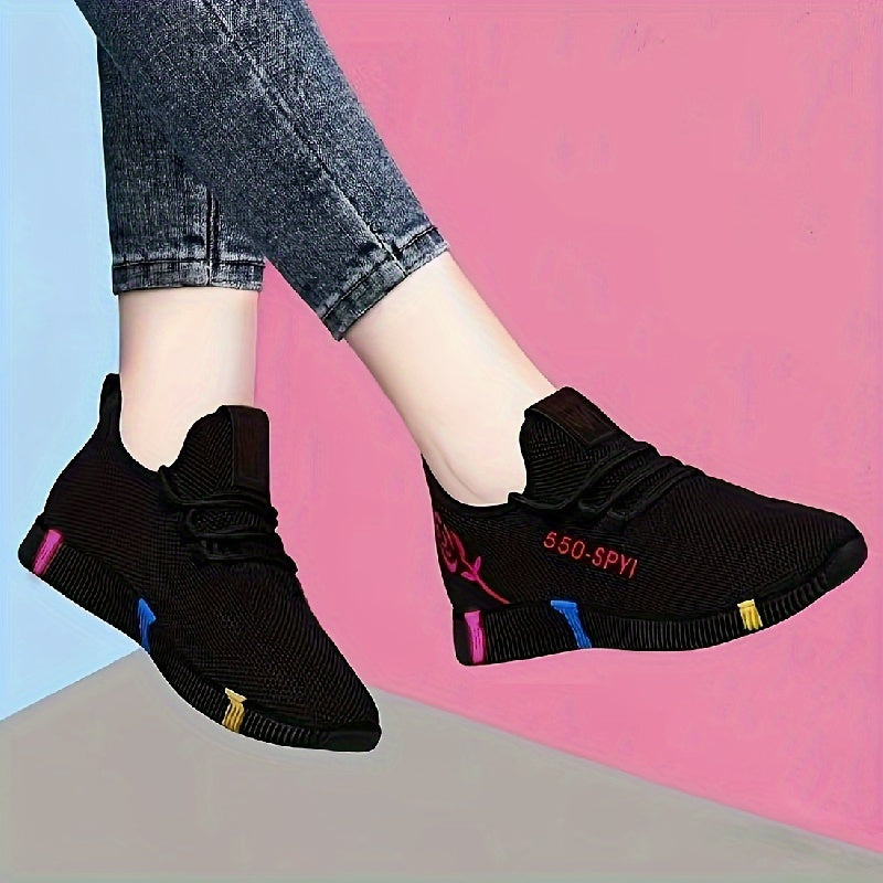 Women's Rose Pattern Running Shoes Lace Up Outdoor Walking Shoes
