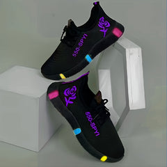 Women's Rose Pattern Running Shoes Lace Up Outdoor Walking Shoes